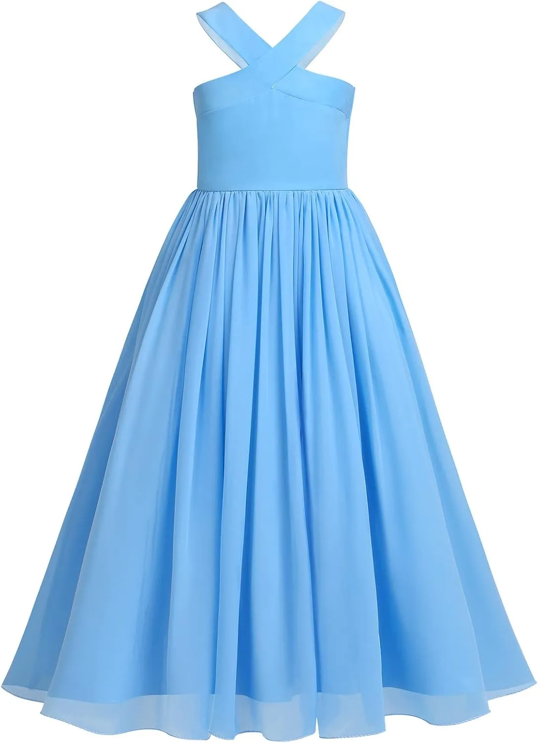Chiffon Prom Formal Party Princess Bridesmaid Flower Girl's Dress for Kids Halter Backless Holiday Evening Gown