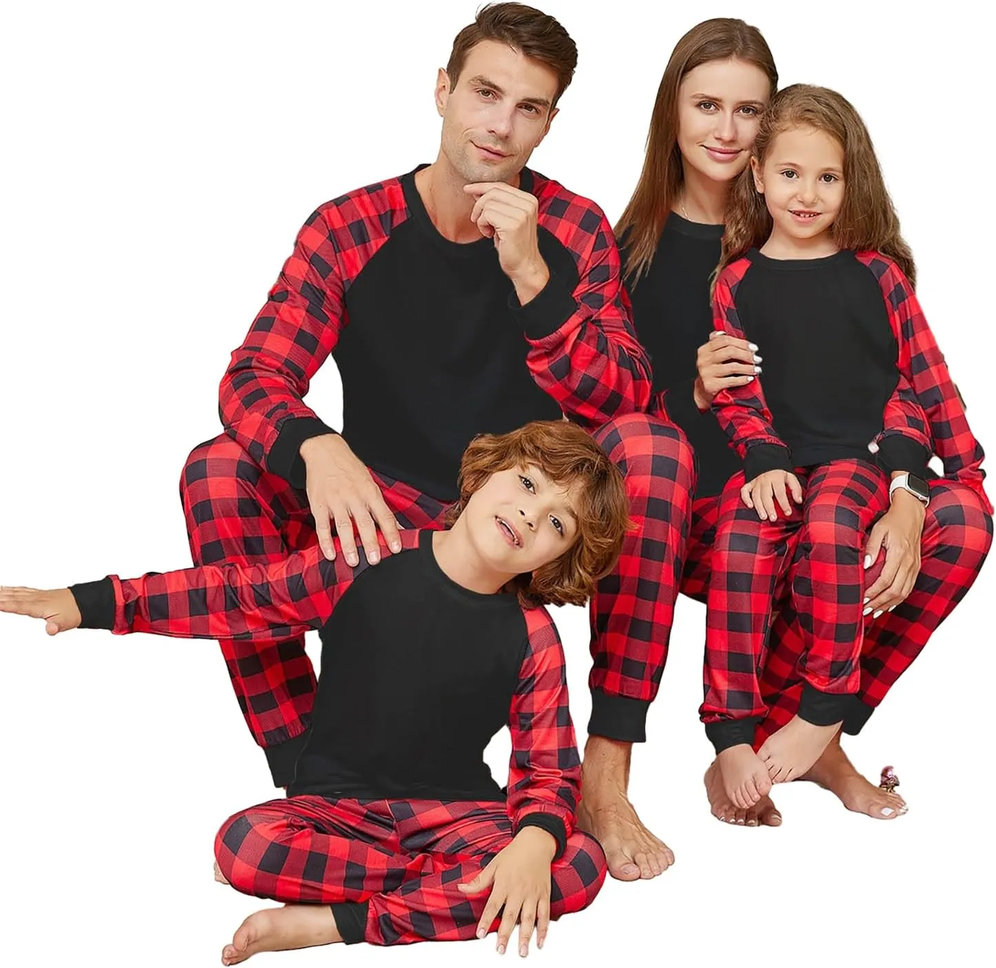 Christmas Pajamas,Family Christmas Pjs Matching Sets Holiday Jammies Letter Print Top and Plaid Pants Xmas Sleepwear