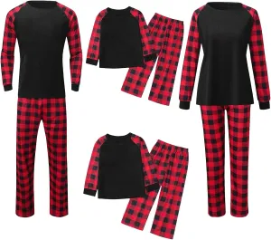 Christmas Pajamas,Family Christmas Pjs Matching Sets Holiday Jammies Letter Print Top and Plaid Pants Xmas Sleepwear