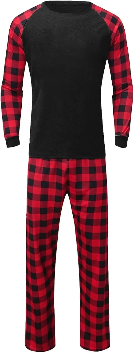 Christmas Pajamas,Family Christmas Pjs Matching Sets Holiday Jammies Letter Print Top and Plaid Pants Xmas Sleepwear