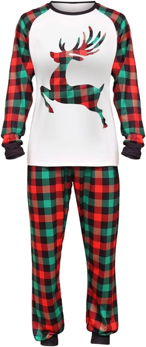 Christmas Pajamas,Family Christmas Pjs Matching Sets Holiday Jammies Letter Print Top and Plaid Pants Xmas Sleepwear