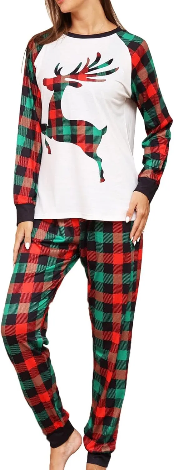 Christmas Pajamas,Family Christmas Pjs Matching Sets Holiday Jammies Letter Print Top and Plaid Pants Xmas Sleepwear