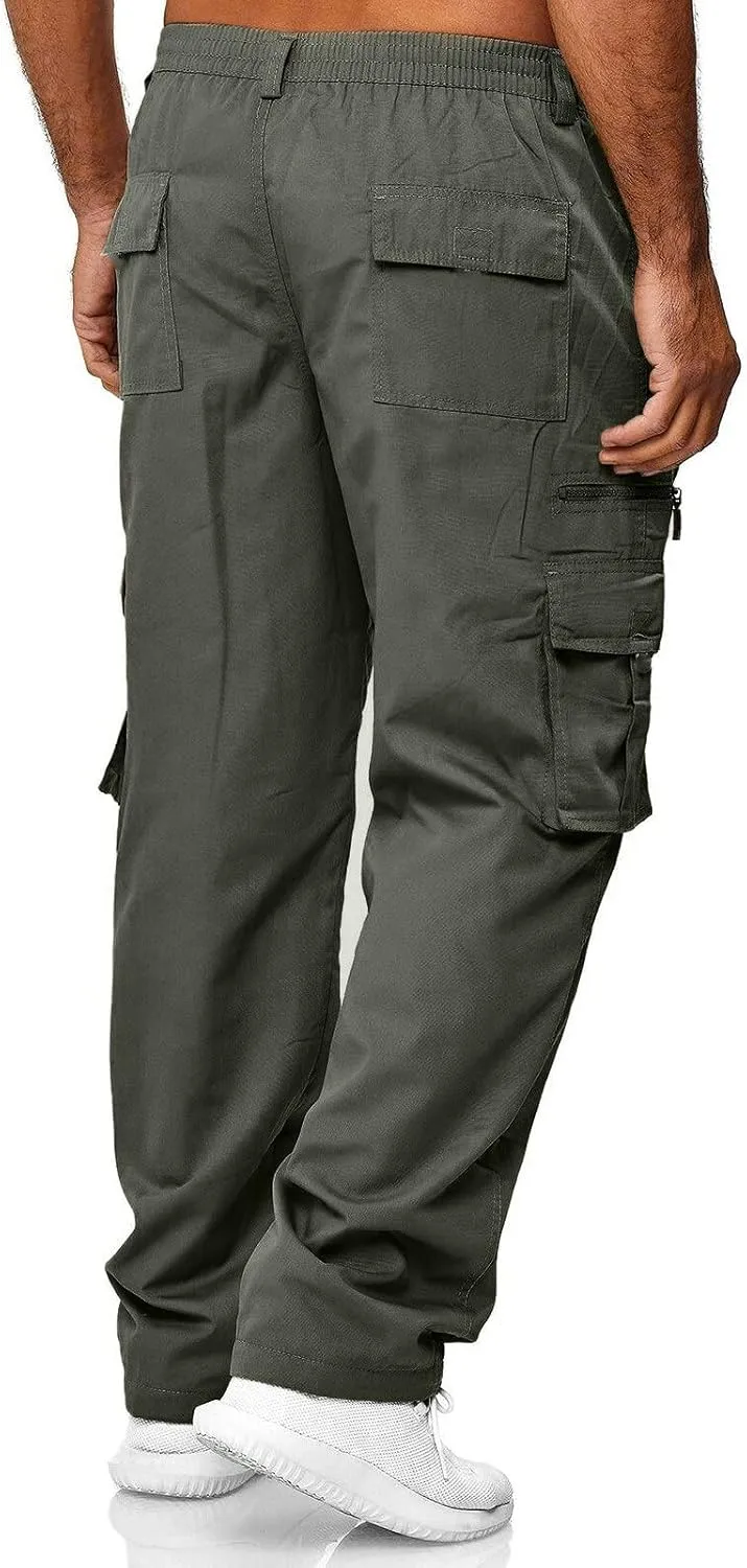 Classic Large Size Men's Pants with Pockets Comfortable Stretch Sweatpants Autumn and Winter Solid Color Cargo Pants