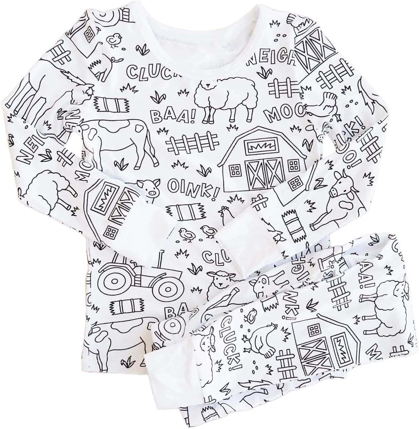 Colorable Pajamas Sets DIY Color Your Own 2 Pieces Cute Cartoon Print Hand Painted Shirt Jammies Bottoms 2-9 Years