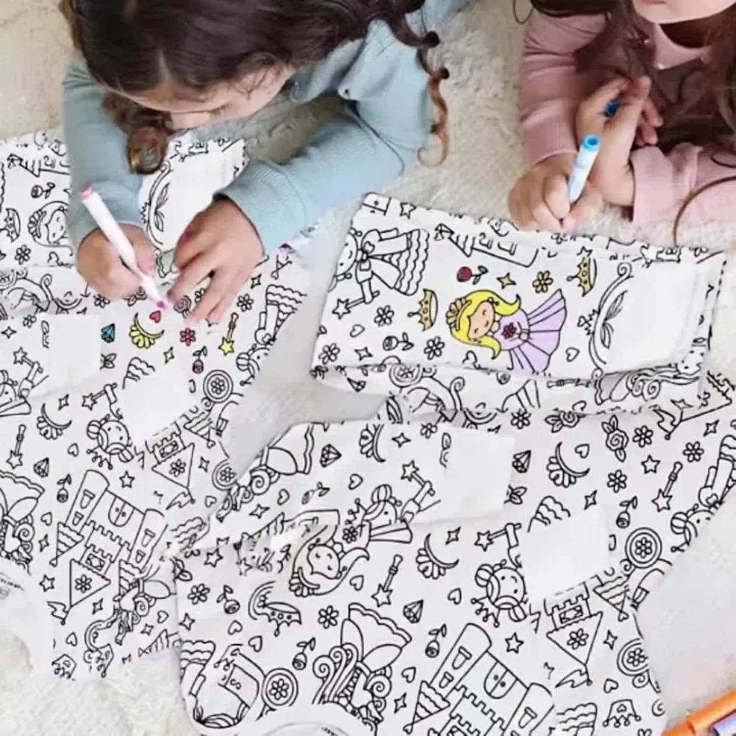 Colorable Pajamas Sets DIY Color Your Own 2 Pieces Cute Cartoon Print Hand Painted Shirt Jammies Bottoms 2-9 Years