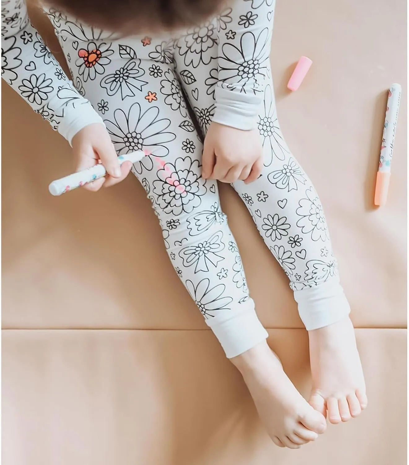 Colorable Pajamas Sets DIY Color Your Own 2 Pieces Cute Cartoon Print Hand Painted Shirt Jammies Bottoms 2-9 Years
