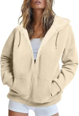 COTECRAM Hoodies for Women Winter Fleece Sweatshirt Full Zip Up Thick Sherpa Lined Hooded Jacket Coats Warm Outerwear