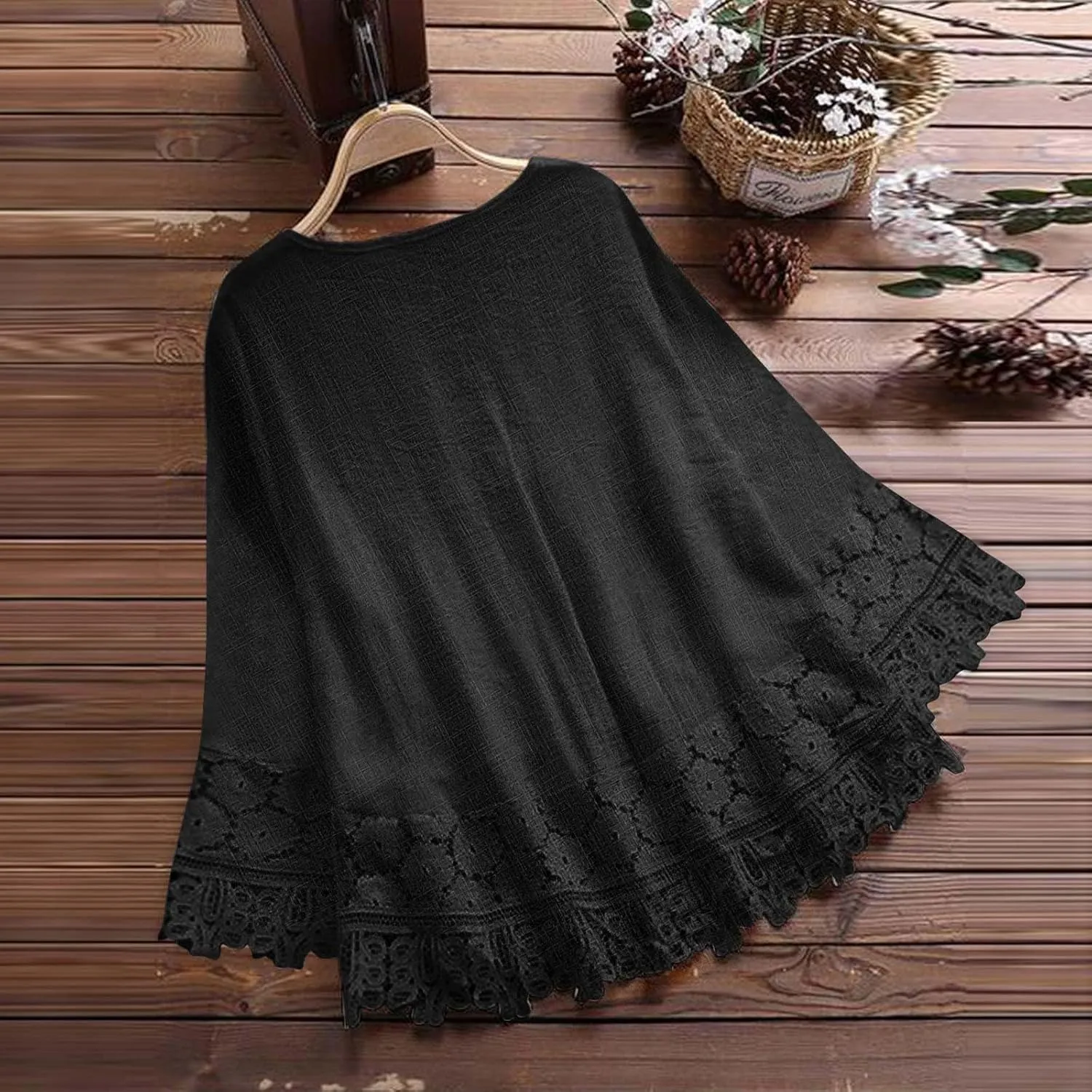 Cotton Linen Blouse for Women Summer Embroidery Baggy Long Sleeve Lace Patchwork Tunic Tops 2025 Plus Size T-Shirts