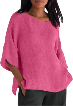Cotton Linen Shirt Women Summer Half Sleeve Tops Solid Color Blouses Tunic Casual Loose Fitted Blouse 2025