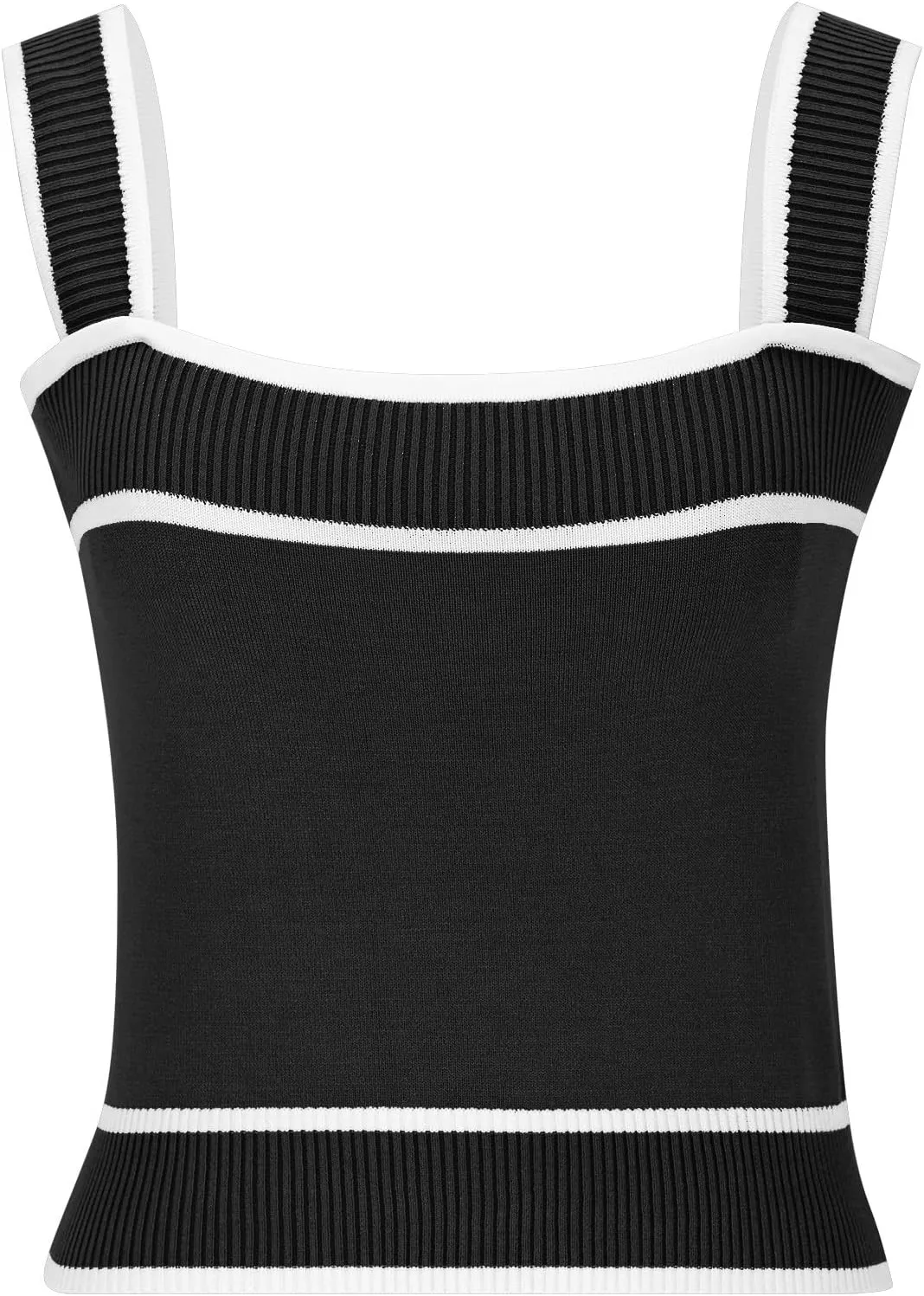 Crop Tank Tops for Women Contrast Color Soft Knit Camisole Contrast Color Square Neck Shirt Moisture Wicking Blouse