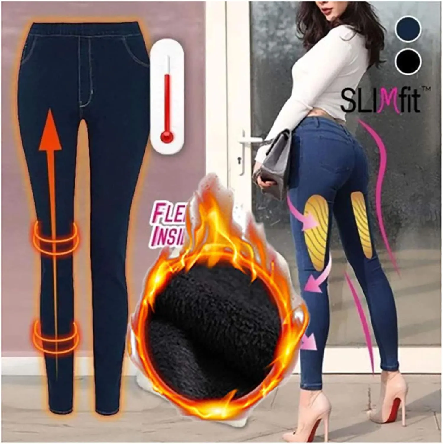 Denim Leggings  Thermal Fleece Denim Jeggings, Premium Stretch Soft High Waisted Jeggings for Women Denim Leggings