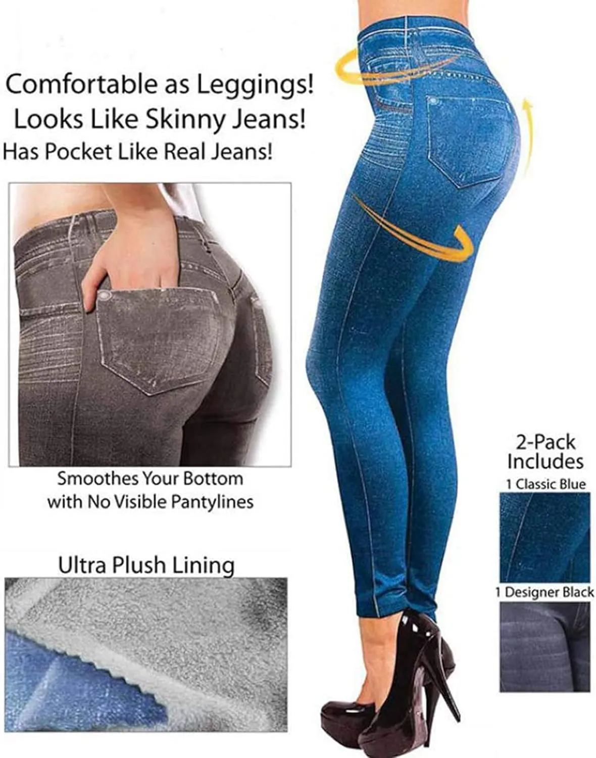 Denim Leggings  Thermal Fleece Denim Jeggings, Premium Stretch Soft High Waisted Jeggings for Women Denim Leggings