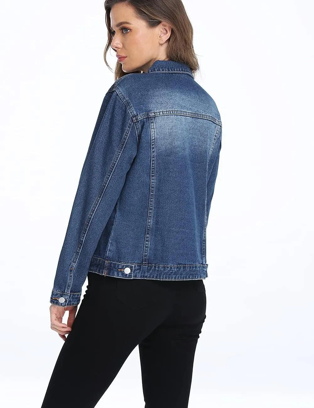 Dilgul Women's Denim Jacket Casual Long Sleeve Basic Button Down Denim Jean Jacket