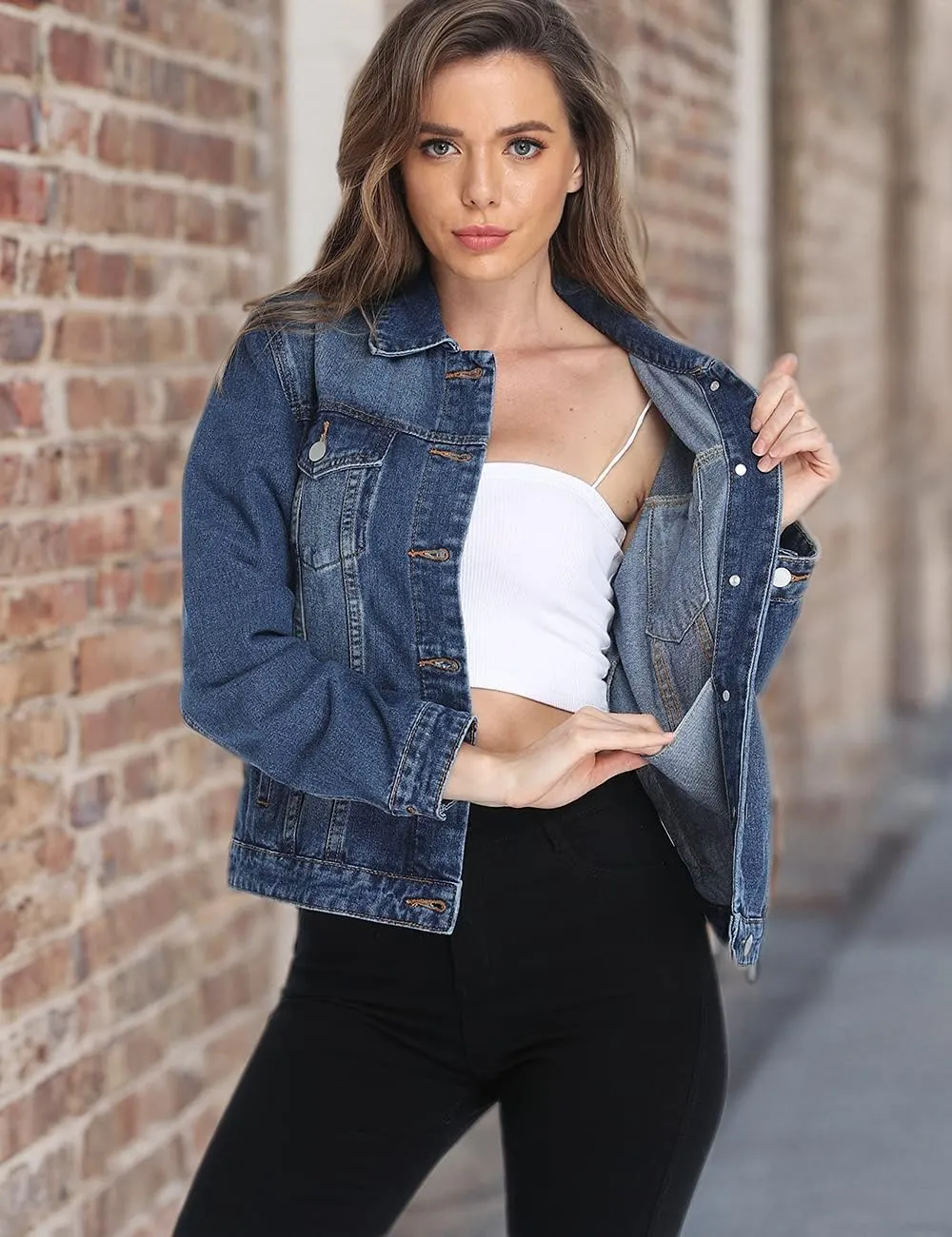 Dilgul Women's Denim Jacket Casual Long Sleeve Basic Button Down Denim Jean Jacket