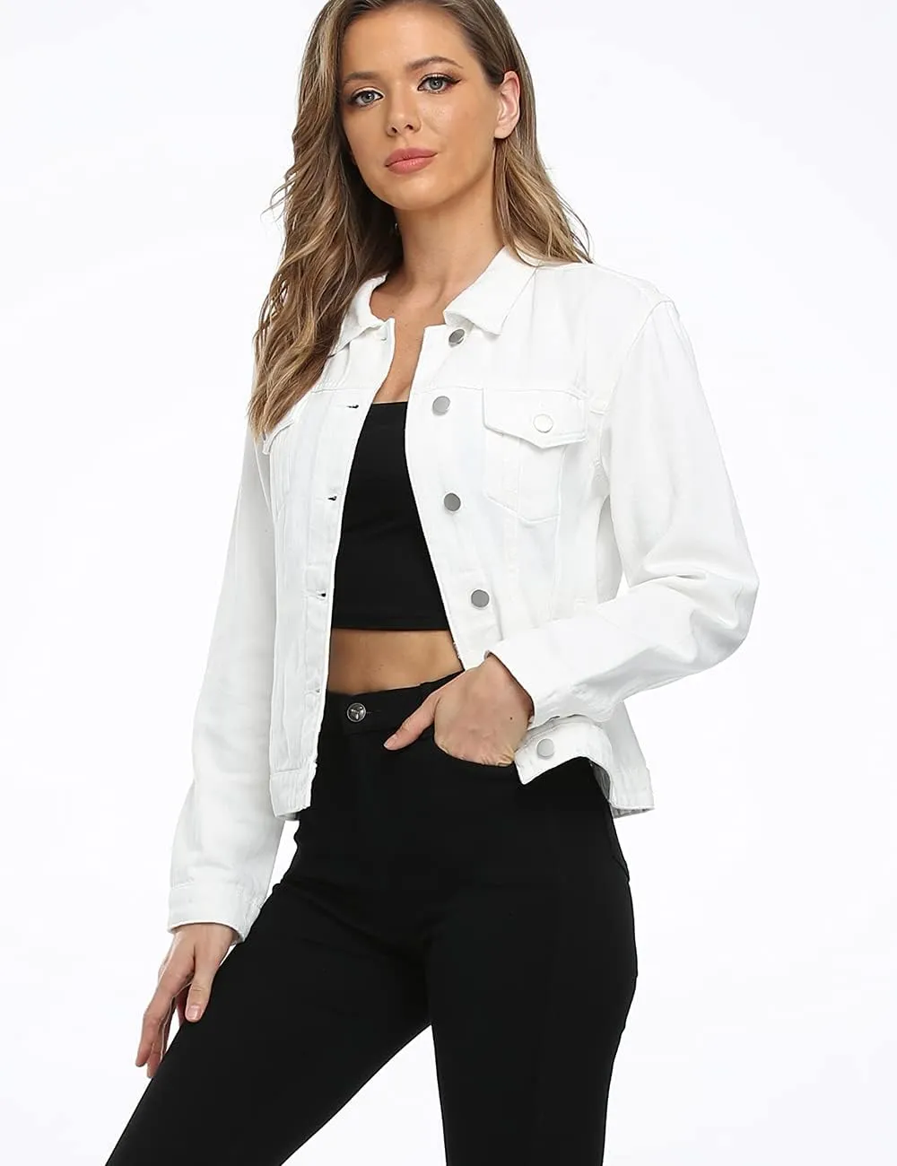 Dilgul Women's Denim Jacket Casual Long Sleeve Basic Button Down Denim Jean Jacket