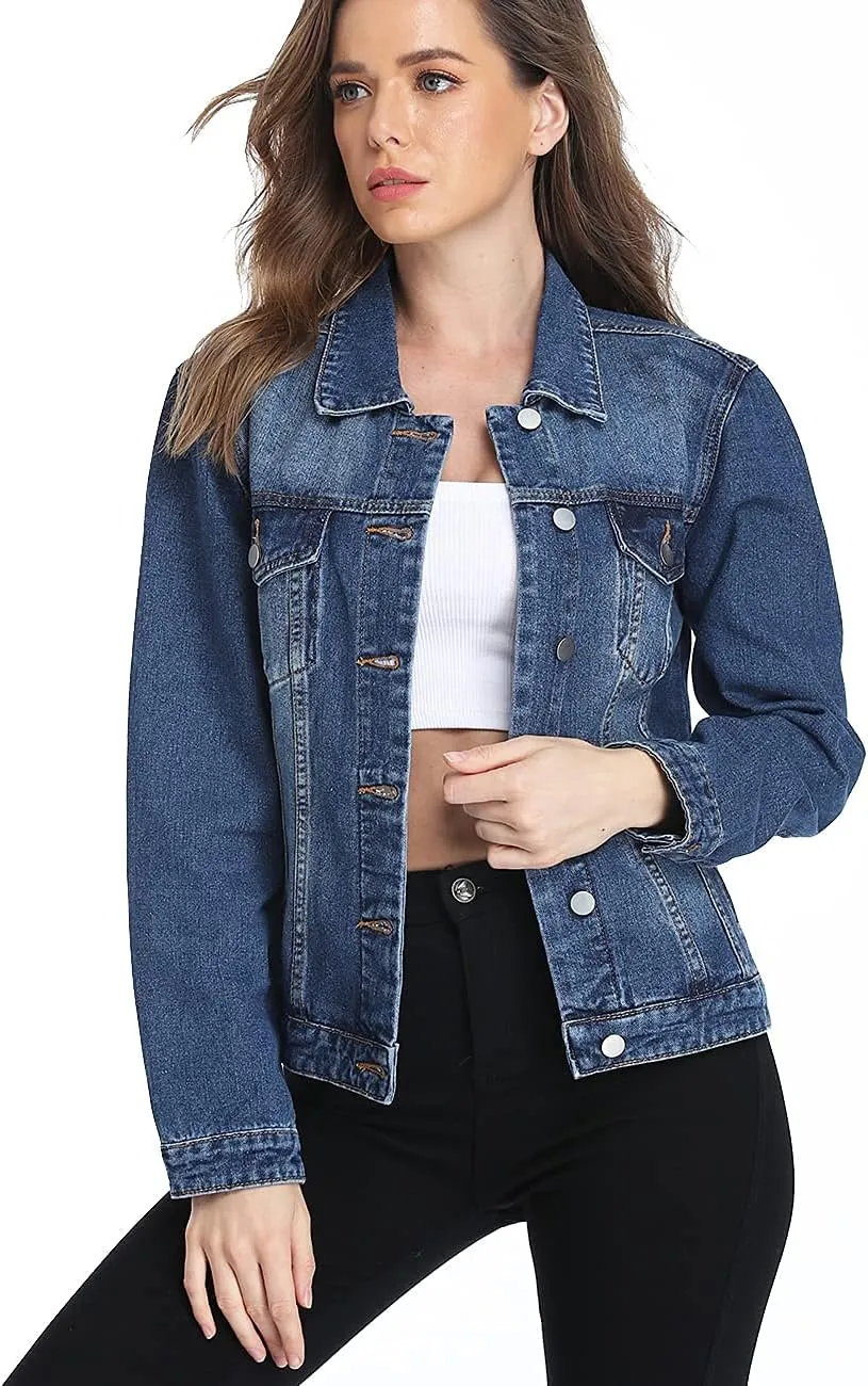 Dilgul Women's Denim Jacket Casual Long Sleeve Basic Button Down Denim Jean Jacket