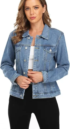 Dilgul Women's Denim Jacket Casual Long Sleeve Basic Button Down Denim Jean Jacket