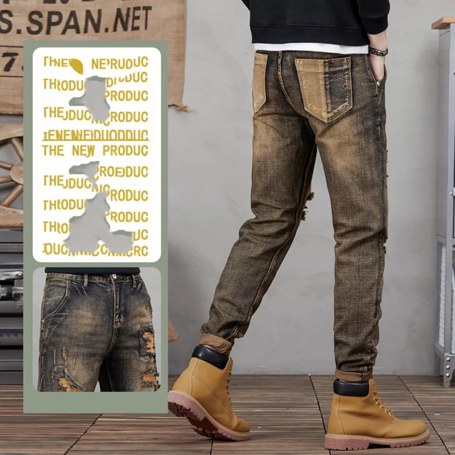 Distressed Destroyed Slim Fit Ripped Jeans for Men Stretchy Tapered Leg Regular Relaxed Fit Denim Pants