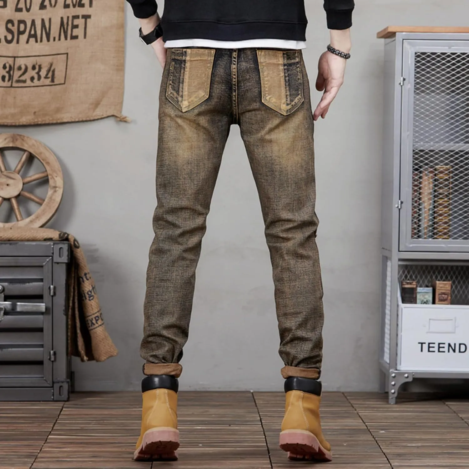 Distressed Destroyed Slim Fit Ripped Jeans for Men Stretchy Tapered Leg Regular Relaxed Fit Denim Pants