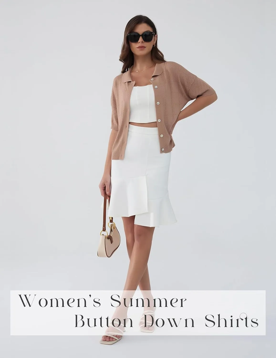 DRESSTELLS Women's Summer Cardigans 2025 Spring Tops Knit Short Sleeve Blouse Business Casual Tops 2025