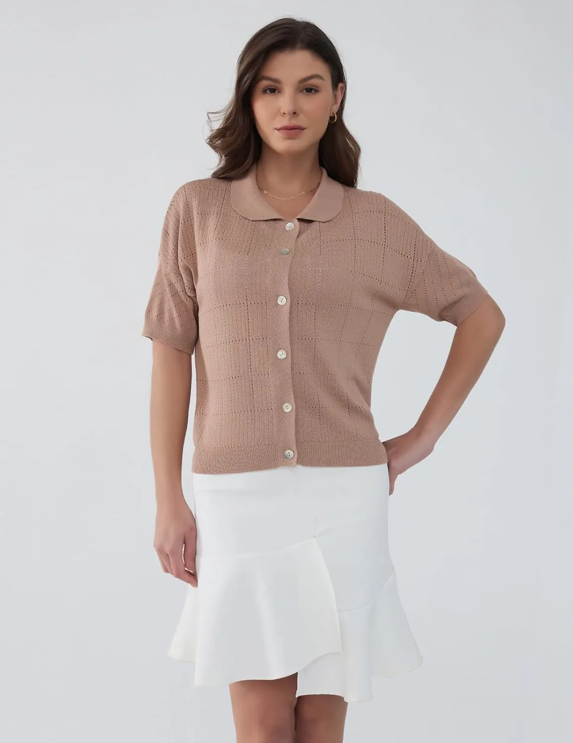 DRESSTELLS Women's Summer Cardigans 2025 Spring Tops Knit Short Sleeve Blouse Business Casual Tops 2025