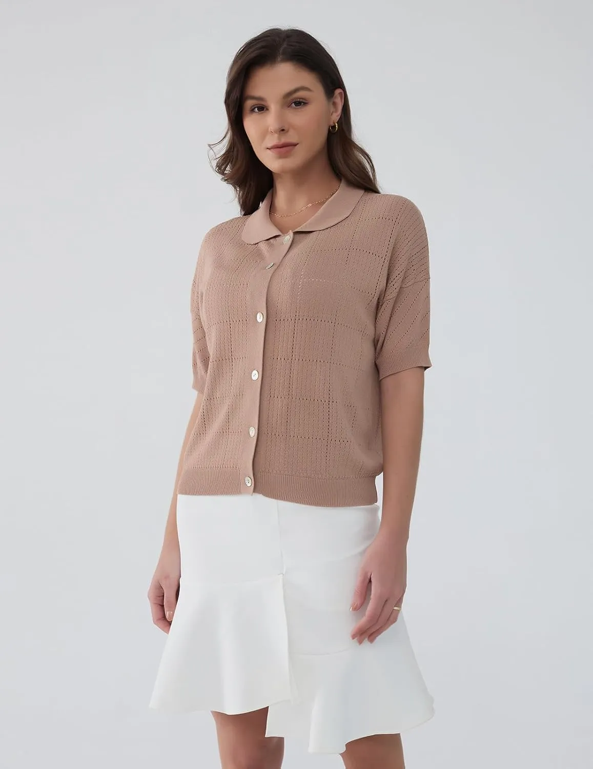 DRESSTELLS Women's Summer Cardigans 2025 Spring Tops Knit Short Sleeve Blouse Business Casual Tops 2025