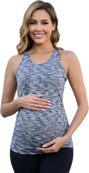 Ecavus Women's Maternity Tank Tops Seamless Racerback Sleeveless Workout Athletic Yoga Tops Pregnancy Shirt