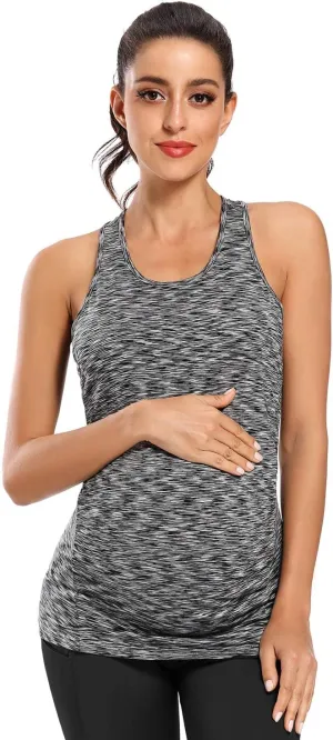 Ecavus Women's Maternity Tank Tops Seamless Racerback Sleeveless Workout Athletic Yoga Tops Pregnancy Shirt