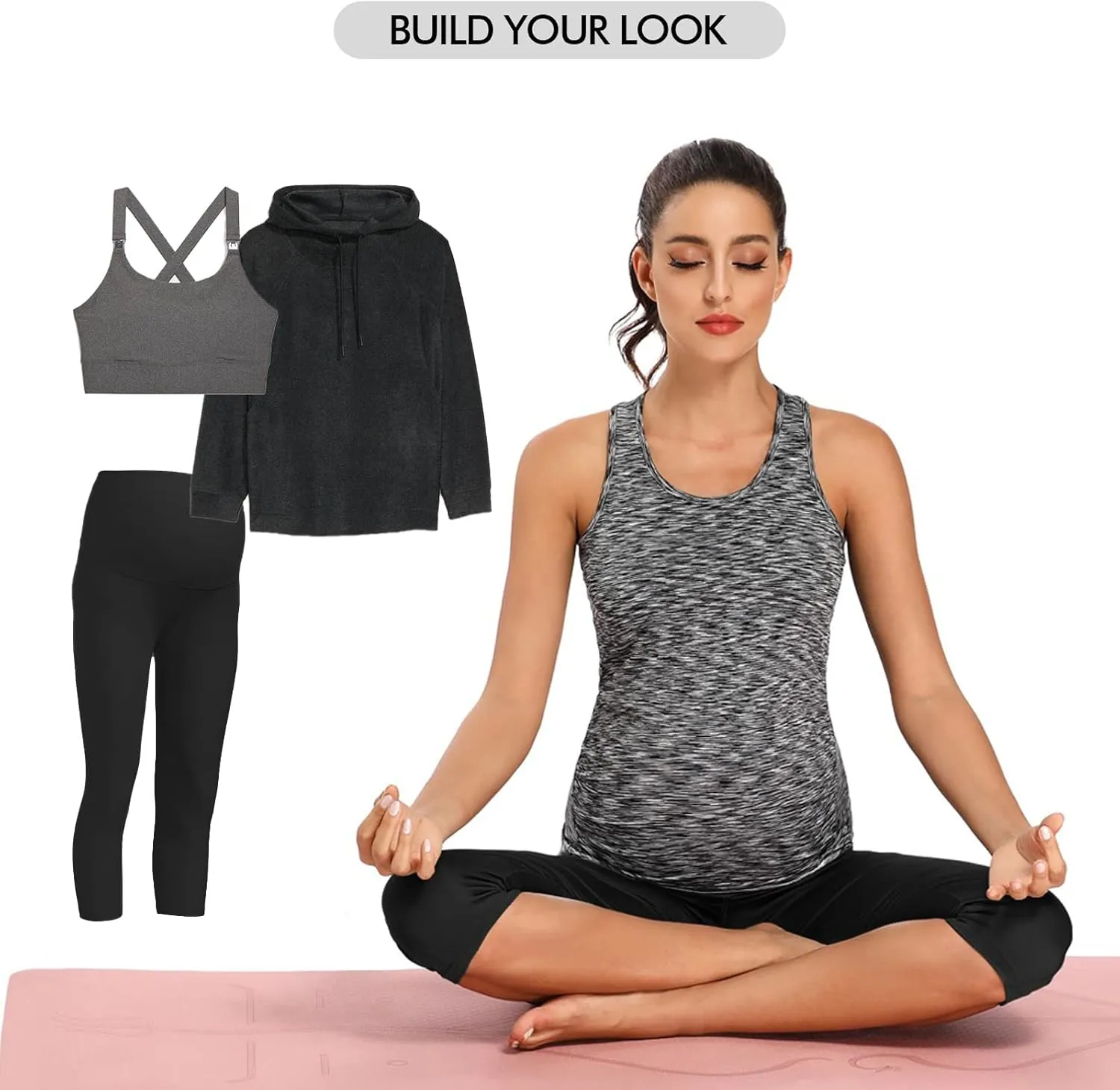 Ecavus Women's Maternity Tank Tops Seamless Racerback Sleeveless Workout Athletic Yoga Tops Pregnancy Shirt
