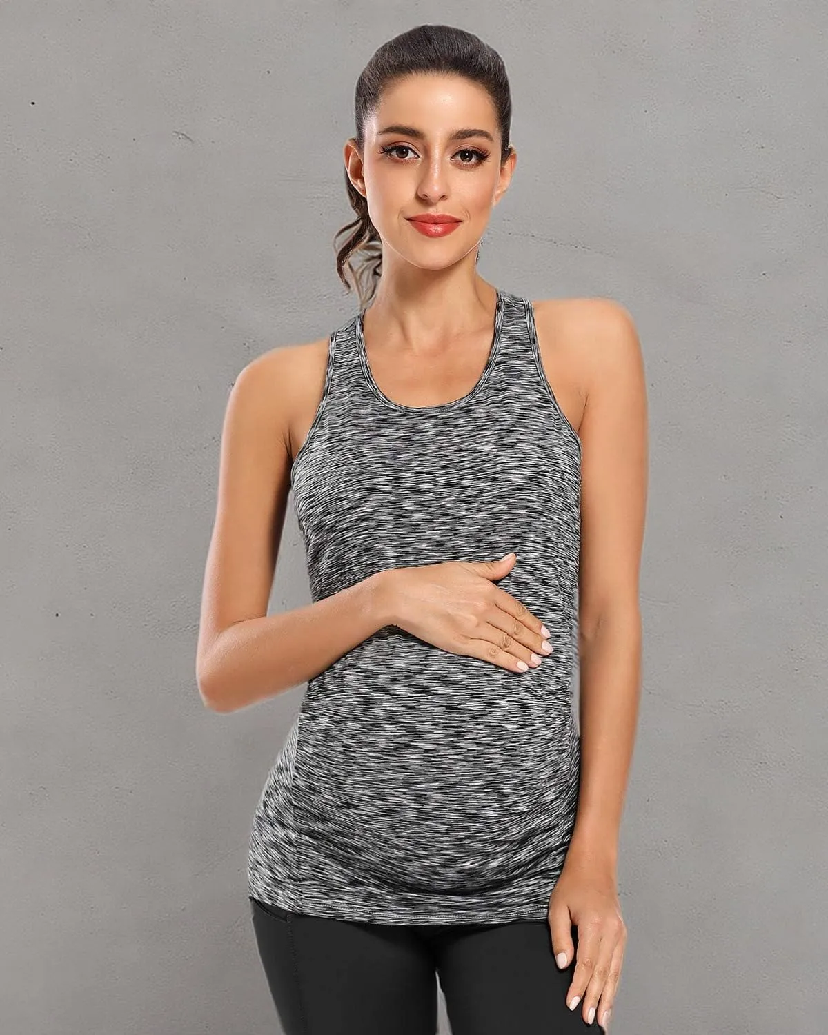 Ecavus Women's Maternity Tank Tops Seamless Racerback Sleeveless Workout Athletic Yoga Tops Pregnancy Shirt