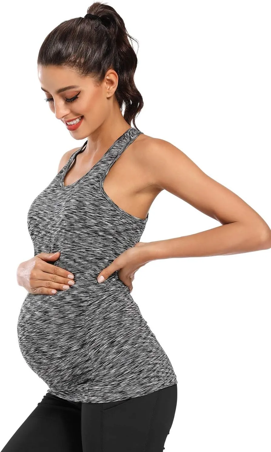 Ecavus Women's Maternity Tank Tops Seamless Racerback Sleeveless Workout Athletic Yoga Tops Pregnancy Shirt