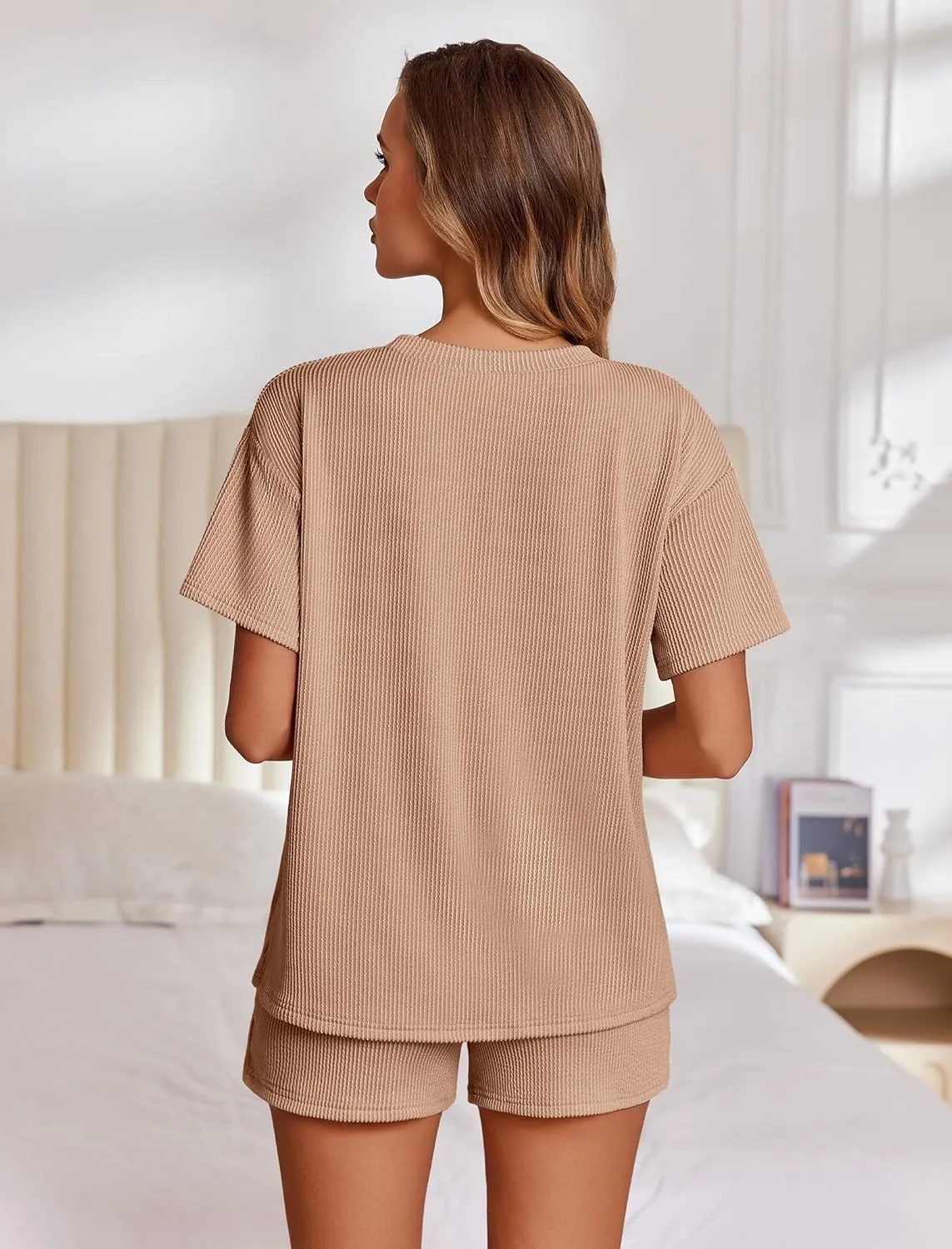 Ekouaer Womens Pajama Sets Short Sleeve Lounge Sets 2 Piece Pjs Tops and Shorts Outfits Matching Loungewear with Pockets