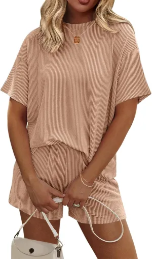 Ekouaer Womens Pajama Sets Short Sleeve Lounge Sets 2 Piece Pjs Tops and Shorts Outfits Matching Loungewear with Pockets