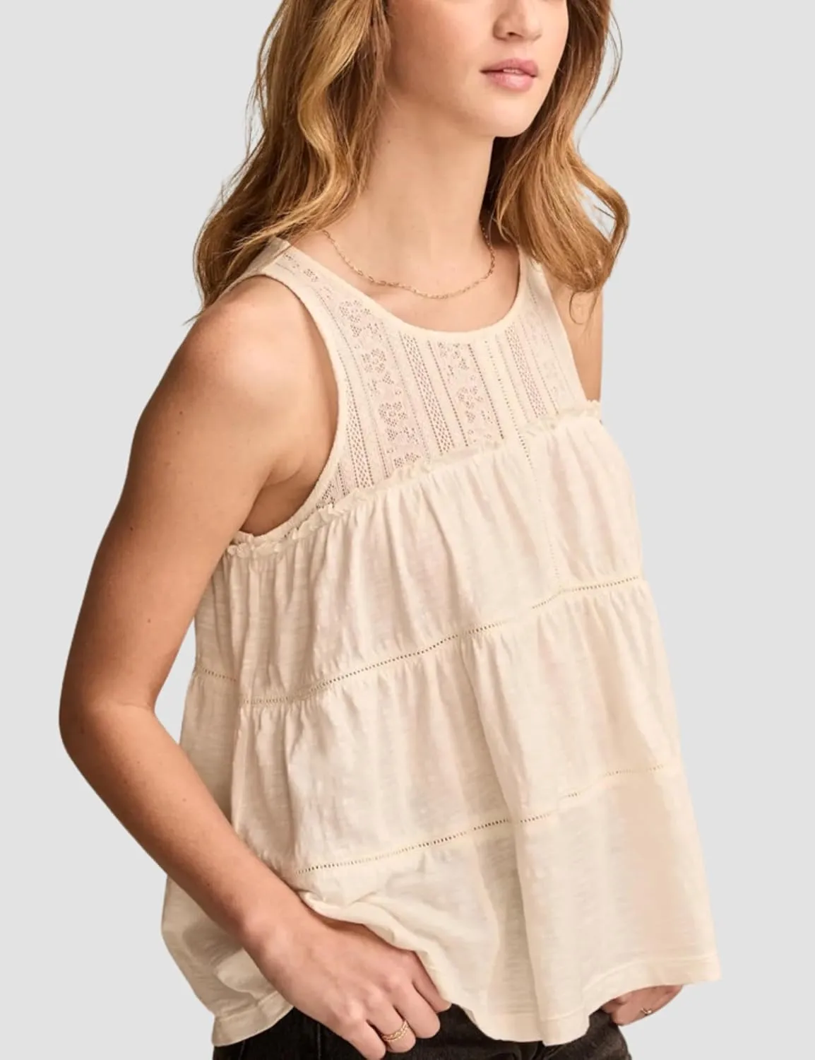 Esmeling Women Summer Tank Tops Sleeveless Lace Ruffle Tiered Tunic Shirts Flowy Swing Babydoll Tops