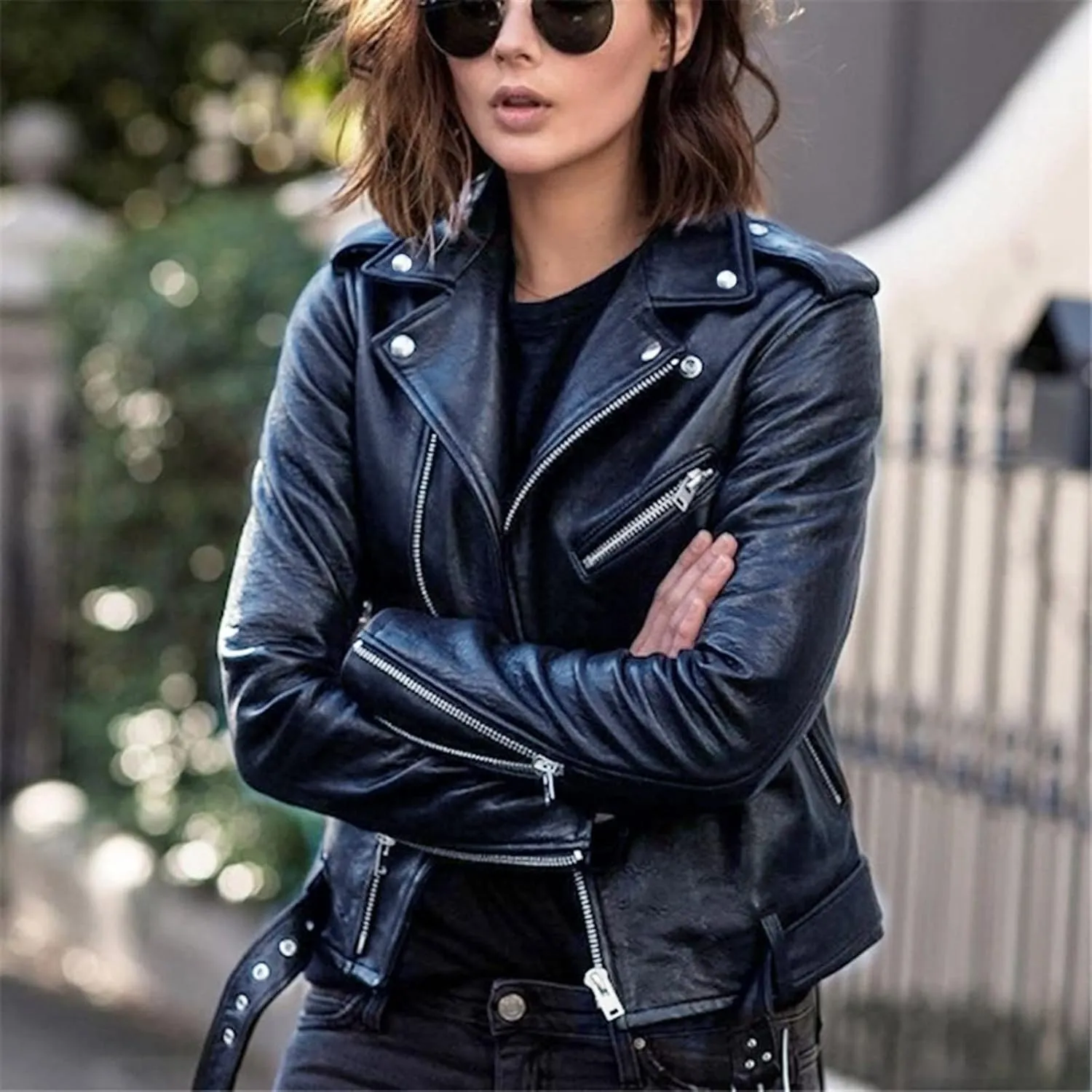 Faux Leather Jacket Women Fashion Motorcycle Jacket Lightweight Zip Up Cropped Jackets Slim Pu Coat Moto Biker Jacket