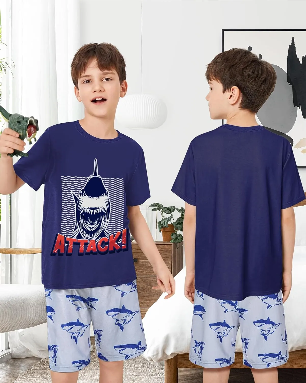 Fiodrimy Boys Pajamas Big Boys Summer Short Sleeve PJ Set Kid Sleepwear Boys Pajamas Size 8-14