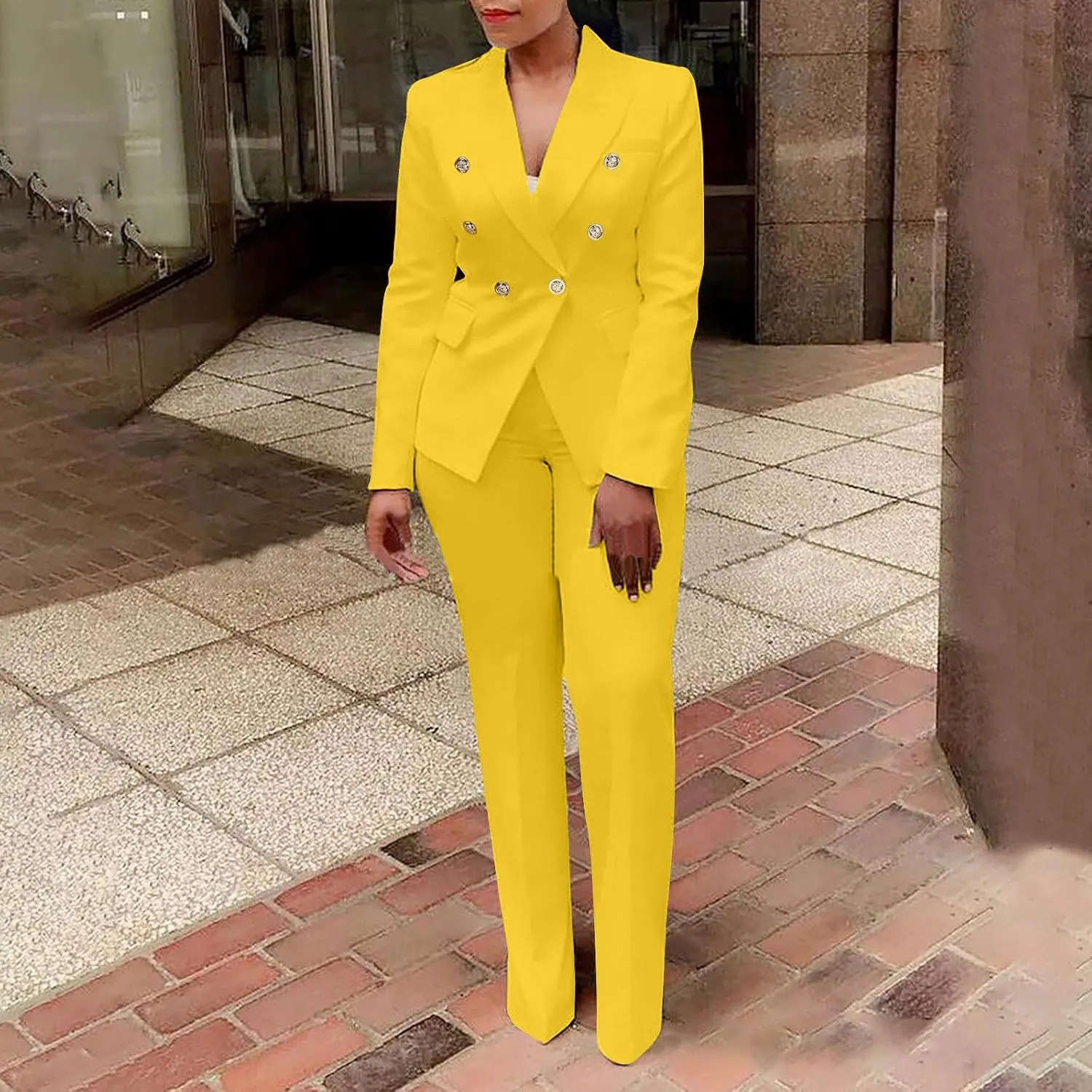 Firzero Pant Suits for Women Dressy Plus Size 2 Piece Blazer Sets Fall Button Blazer and Casual Wide Leg Pants Jacket Outfits