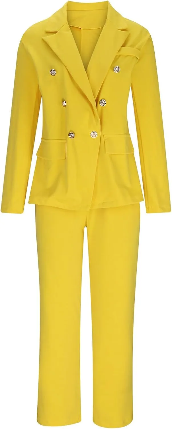 Firzero Pant Suits for Women Dressy Plus Size 2 Piece Blazer Sets Fall Button Blazer and Casual Wide Leg Pants Jacket Outfits