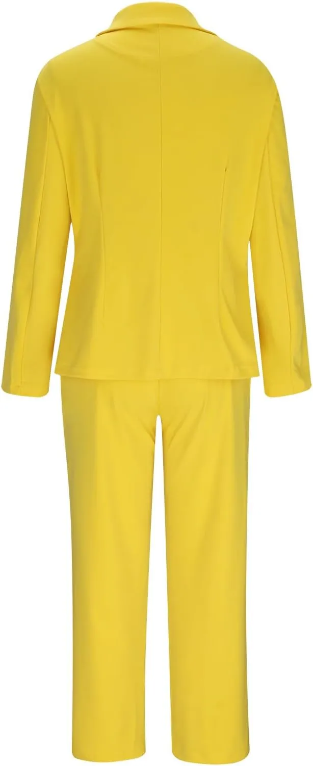 Firzero Pant Suits for Women Dressy Plus Size 2 Piece Blazer Sets Fall Button Blazer and Casual Wide Leg Pants Jacket Outfits