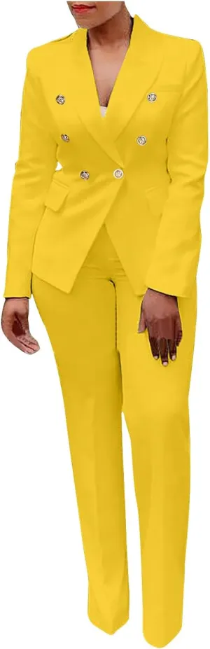 Firzero Pant Suits for Women Dressy Plus Size 2 Piece Blazer Sets Fall Button Blazer and Casual Wide Leg Pants Jacket Outfits
