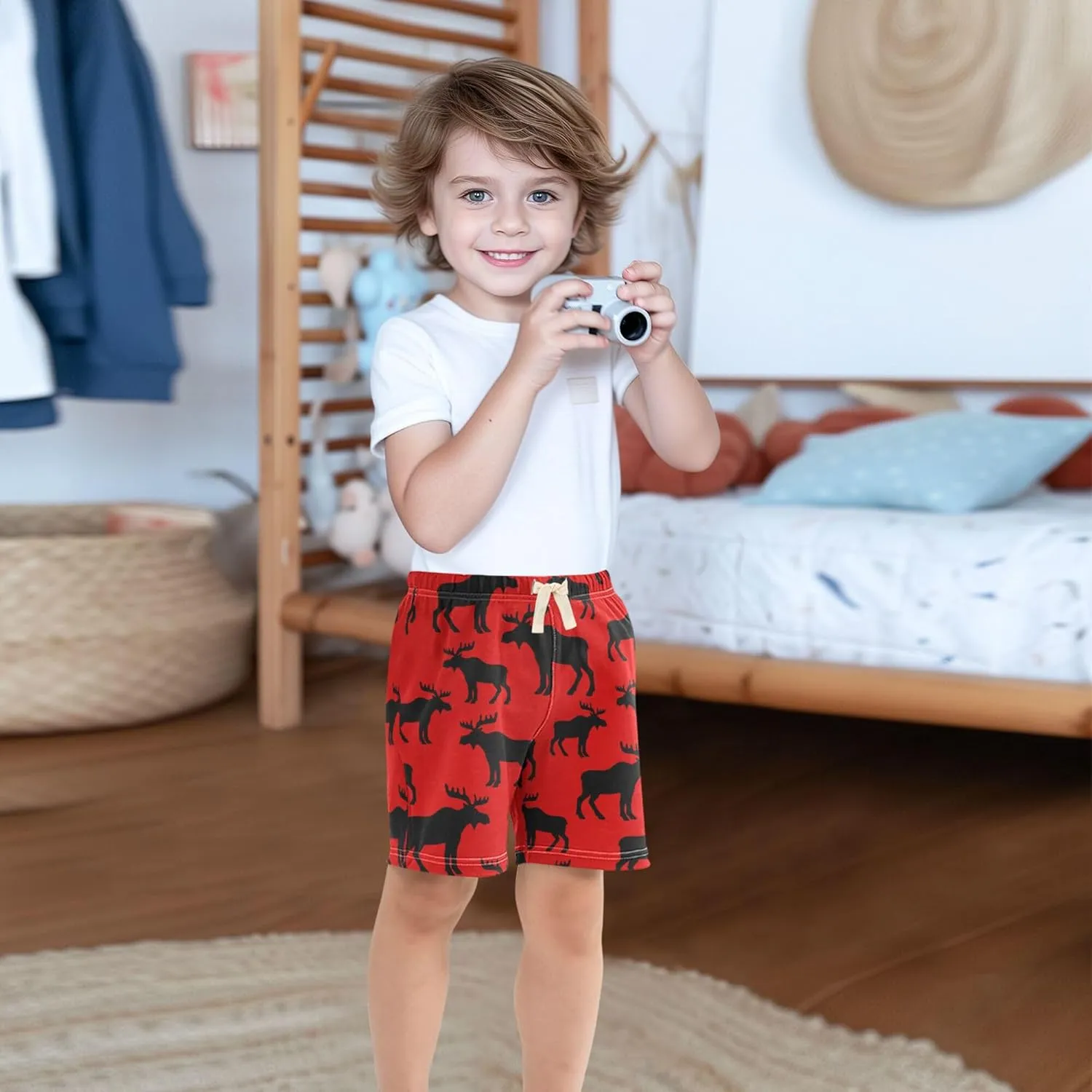 Fisyme Baby Boys Shorts Elastic Waist Cotton Casual Athletic Shorts Toddler Kids Pants 2T-5T