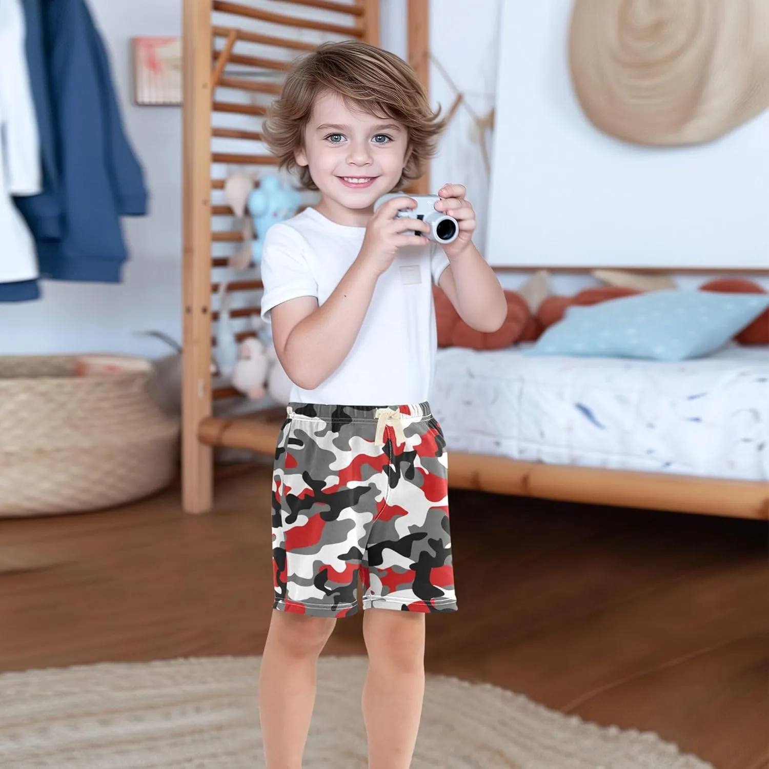 Fisyme Baby Boys Shorts Elastic Waist Cotton Casual Athletic Shorts Toddler Kids Pants 2T-5T