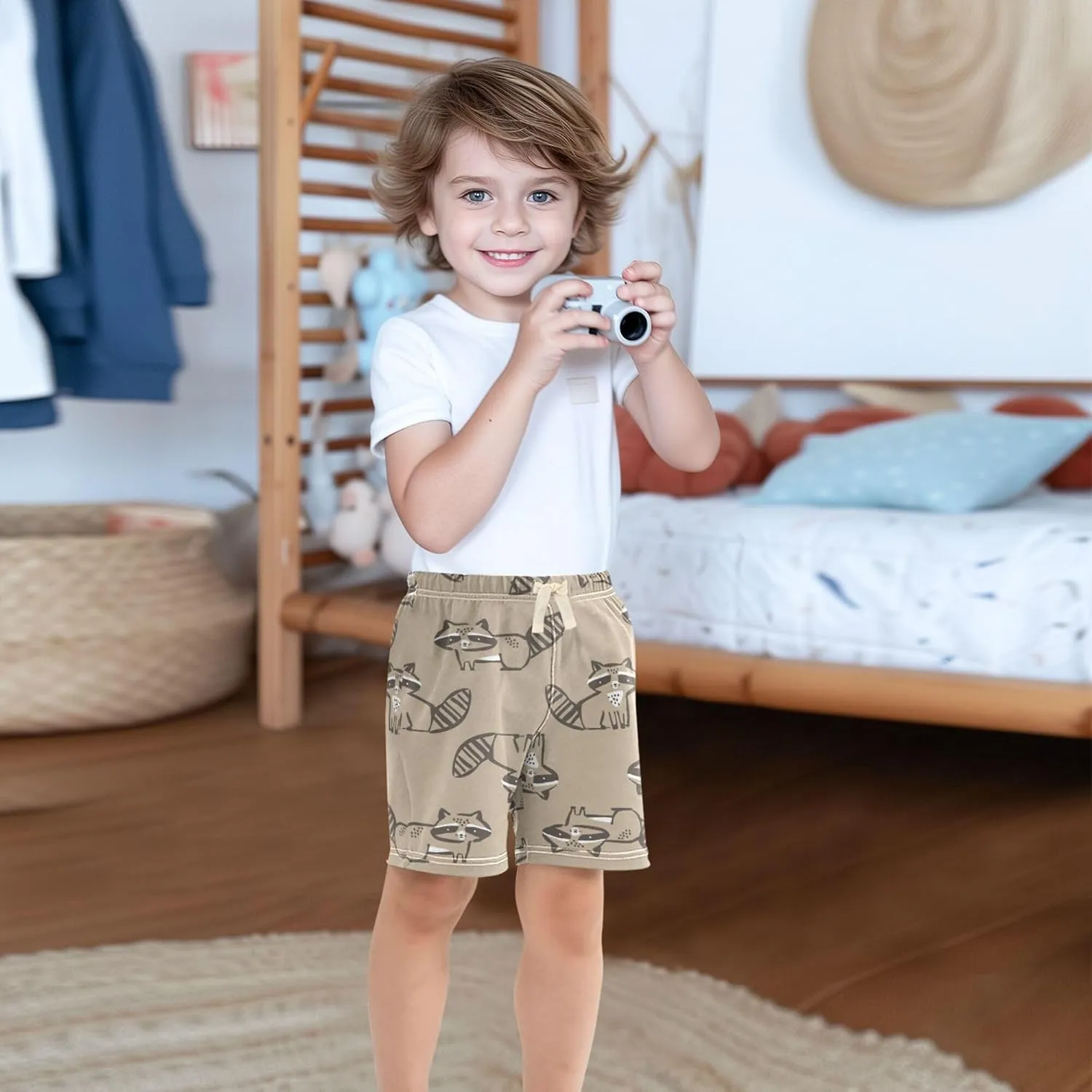 Fisyme Baby Boys Shorts Elastic Waist Cotton Casual Athletic Shorts Toddler Kids Pants 2T-5T