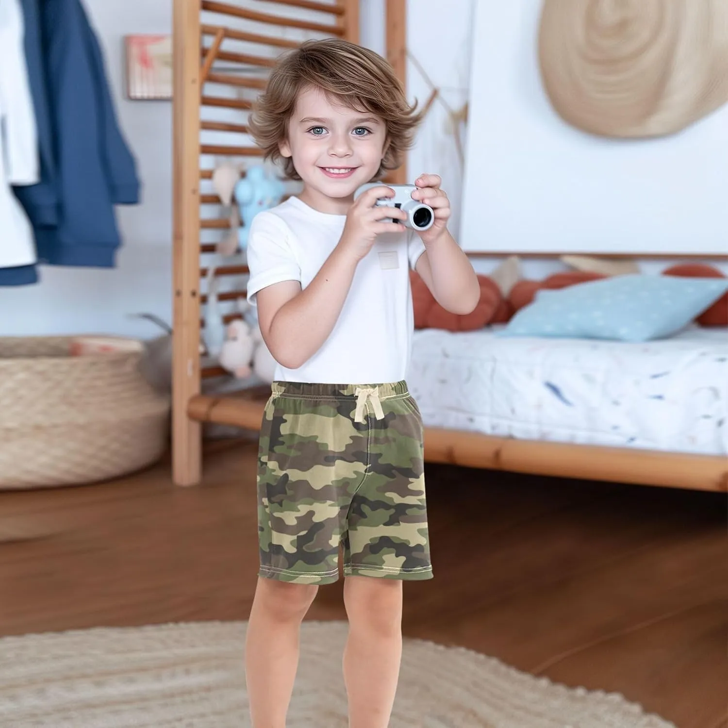 Fisyme Baby Boys Shorts Elastic Waist Cotton Casual Athletic Shorts Toddler Kids Pants 2T-5T
