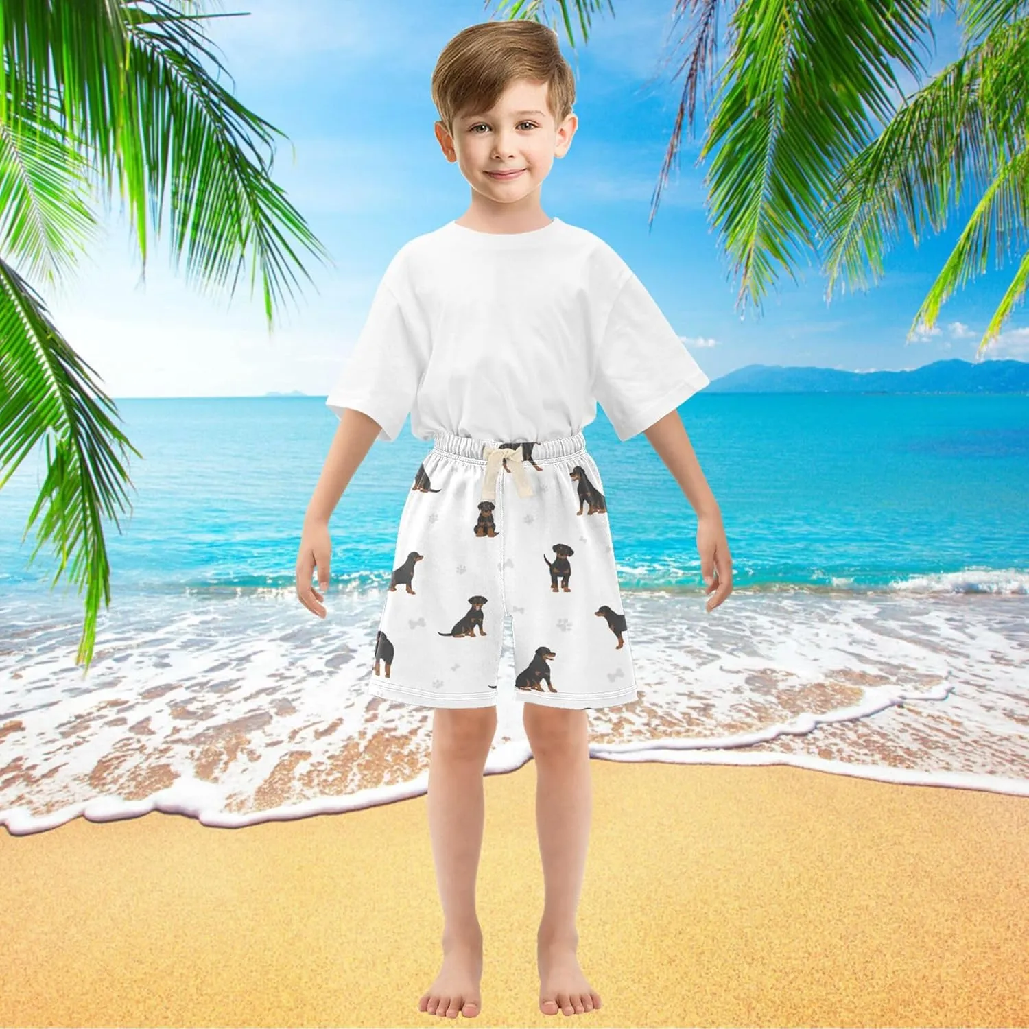 Fisyme Baby Boys Shorts Elastic Waist Cotton Casual Athletic Shorts Toddler Kids Pants 2T-5T