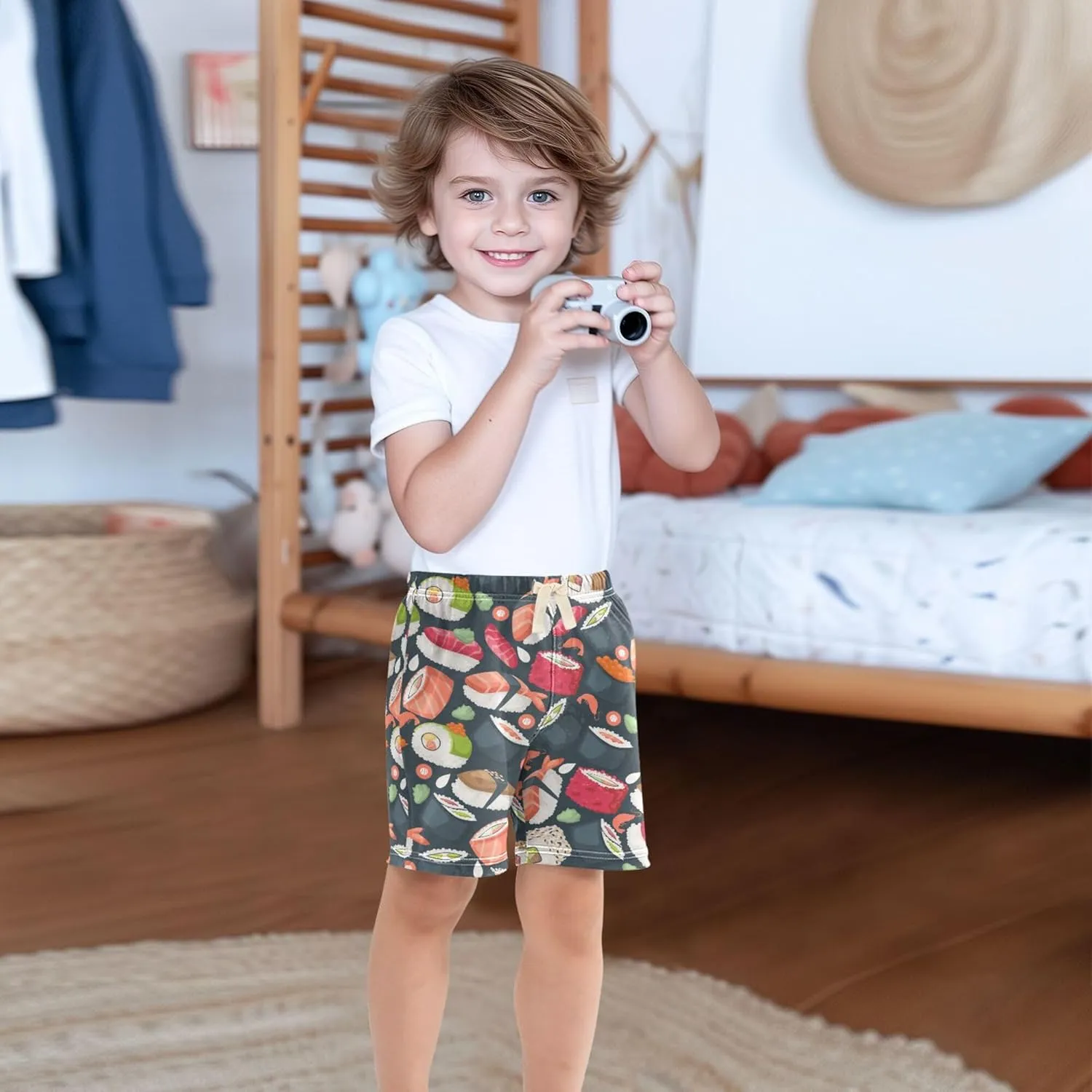 Fisyme Baby Boys Shorts Elastic Waist Cotton Casual Athletic Shorts Toddler Kids Pants 2T-5T