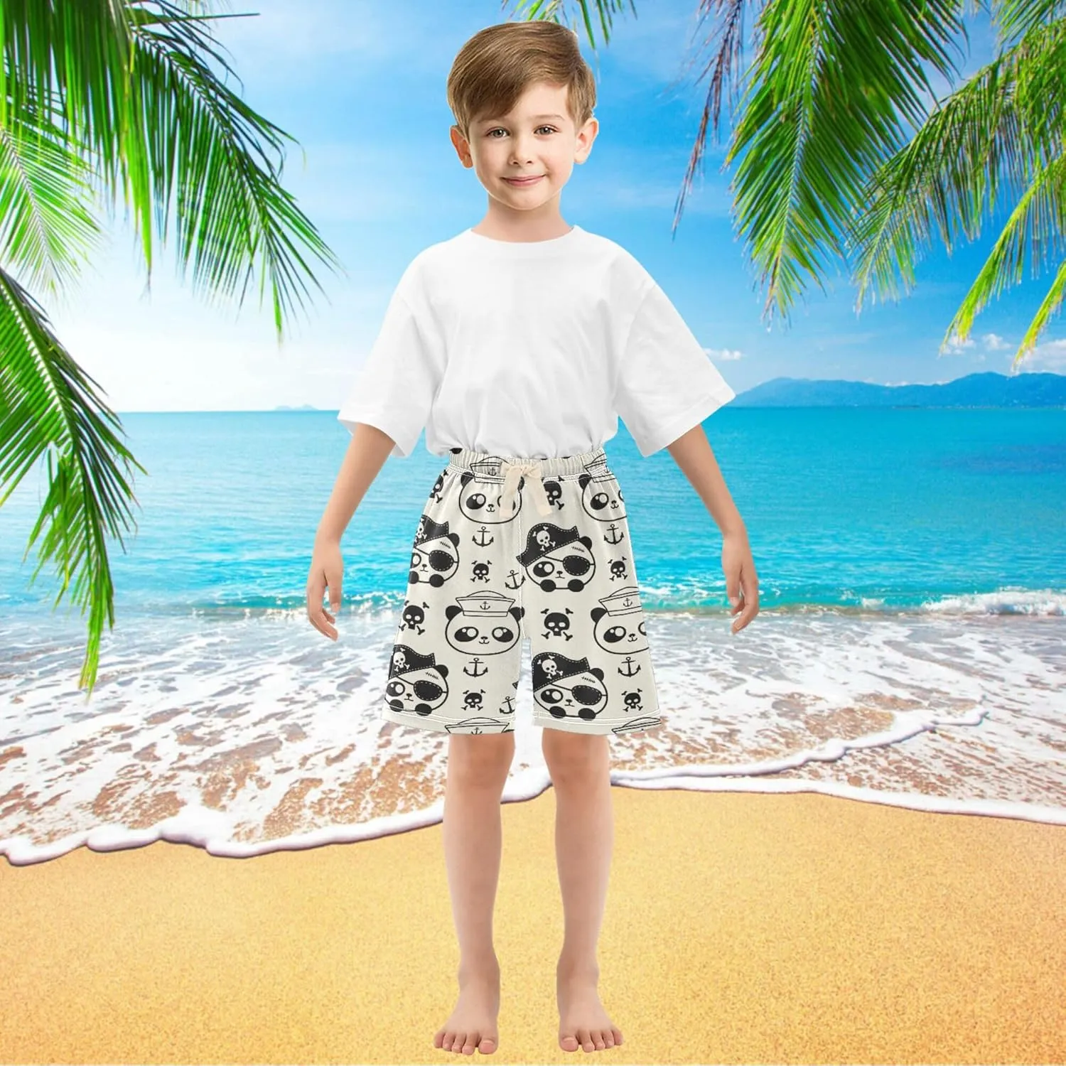 Fisyme Baby Boys Shorts Elastic Waist Cotton Casual Athletic Shorts Toddler Kids Pants 2T-5T