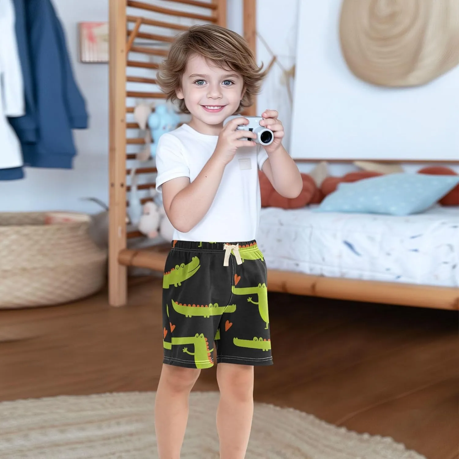 Fisyme Baby Boys Shorts Elastic Waist Cotton Casual Athletic Shorts Toddler Kids Pants 2T-5T