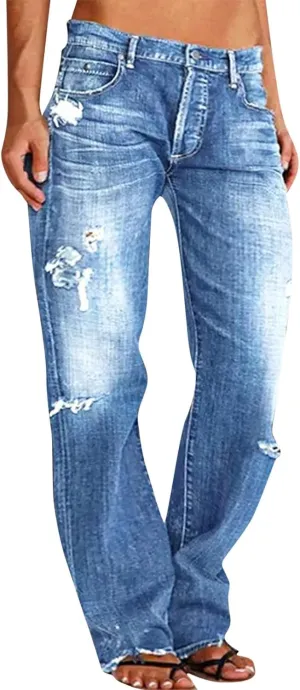 Flare Jeans for Women High Rise Button Loose Fit Denim Pants Comfortable Streetwear Mom Stretch Jeans for Women Curvy