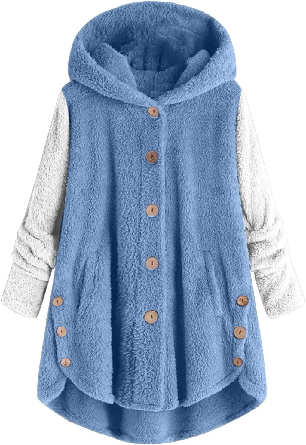 Fleece Jacket Women Button Hem Plus Size Hoodie Top Sweater Blouse Oversized Fluffy Outerwear para Coats